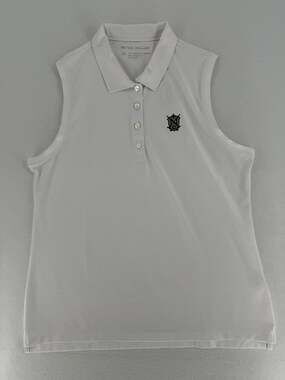 Peter Millar Womens XL White Sleeveless Golf Polo Banded Button Logo NWT
